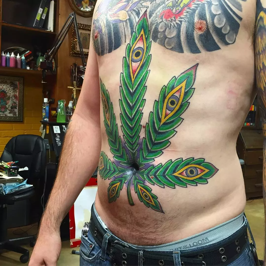 weed leaf with smoke tattoo